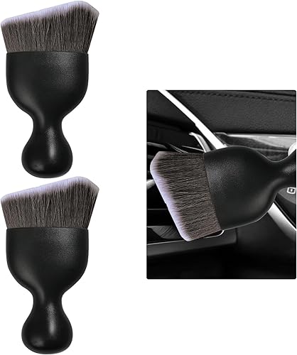 2 cepillos para detalles de automóvil, cerdas suaves curvas, colectores de polvo de eliminación automática, tablero universal del vehículo, rejillas