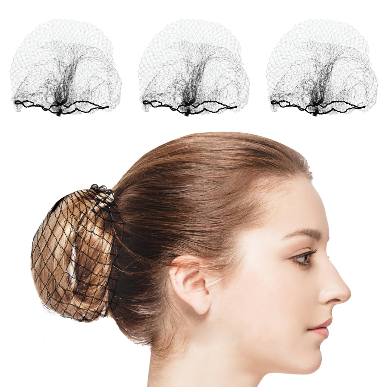 Lot de 100 Filets à Cheveux Invisibles Élastiques Noir 50Cm pour Cheveux Longs Confortables et Pratiques pour Chignon Cuisine et Industrie Alimentaire