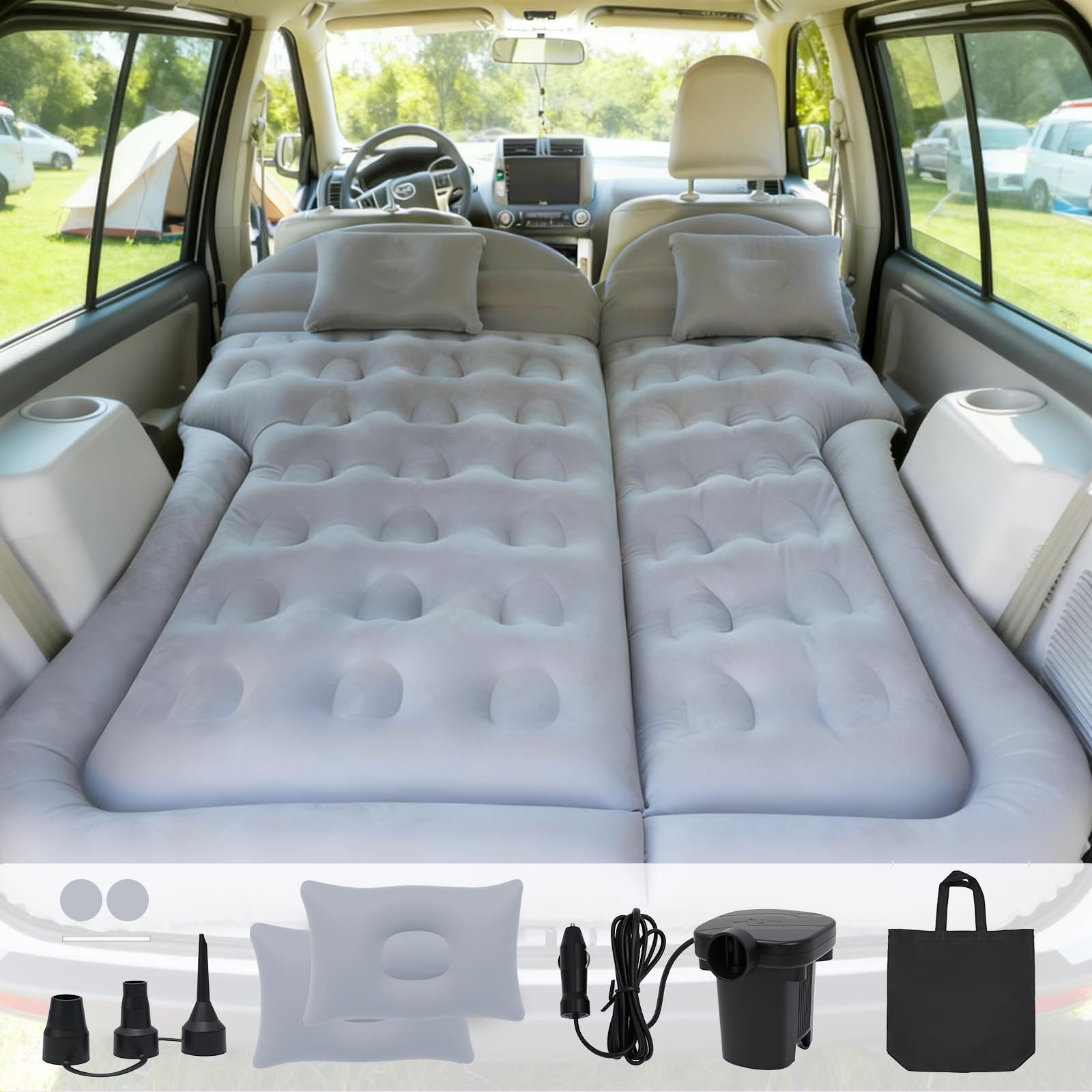 SUV Air Mattress Car Bed Inflatable Matelas pour Le siège arrière du Camion - Matelas d'air Pliable Lit d'air Portable pour la Maison, la Tente, Le Camping et Le Voyage (Grey)