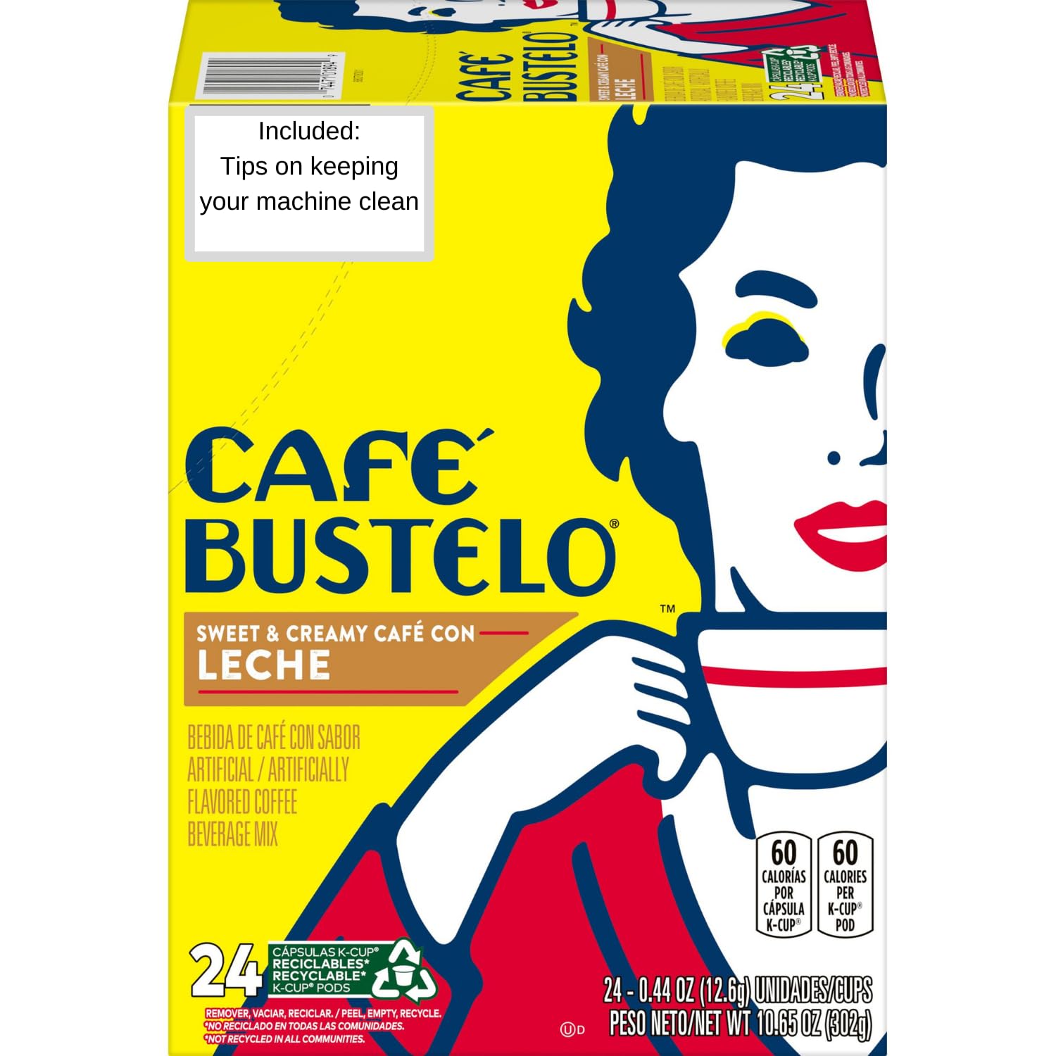 GenericCafe Con Leche Coffee K-Cup Pods Cafe Bustelo with Tips on Keeping your Keurig Machine Clean - Medium Dark Roast Coffee K-Cups - 1 Box with 24 K-Cup Pods