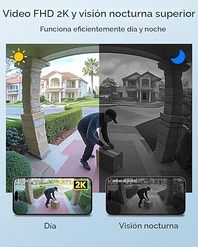 Miniatura 2 de XTU Timbre con batería, video de la cabeza a los pies de 180, vista en vivo con conversación bidireccional, sin tarifa mensual, Wi-Fi de 2.4G con
