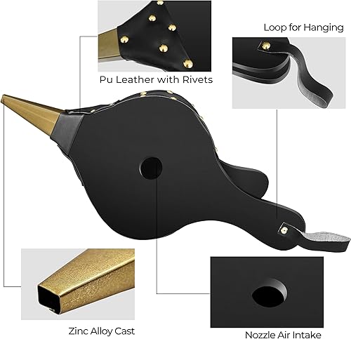 Miniatura 8 de AMAGABELI GARDEN & HOME Fuelle de chimenea de 16 x 7 pulgadas, boquilla grande de madera fundida para acampar al aire libre, barbacoa, parrilla,