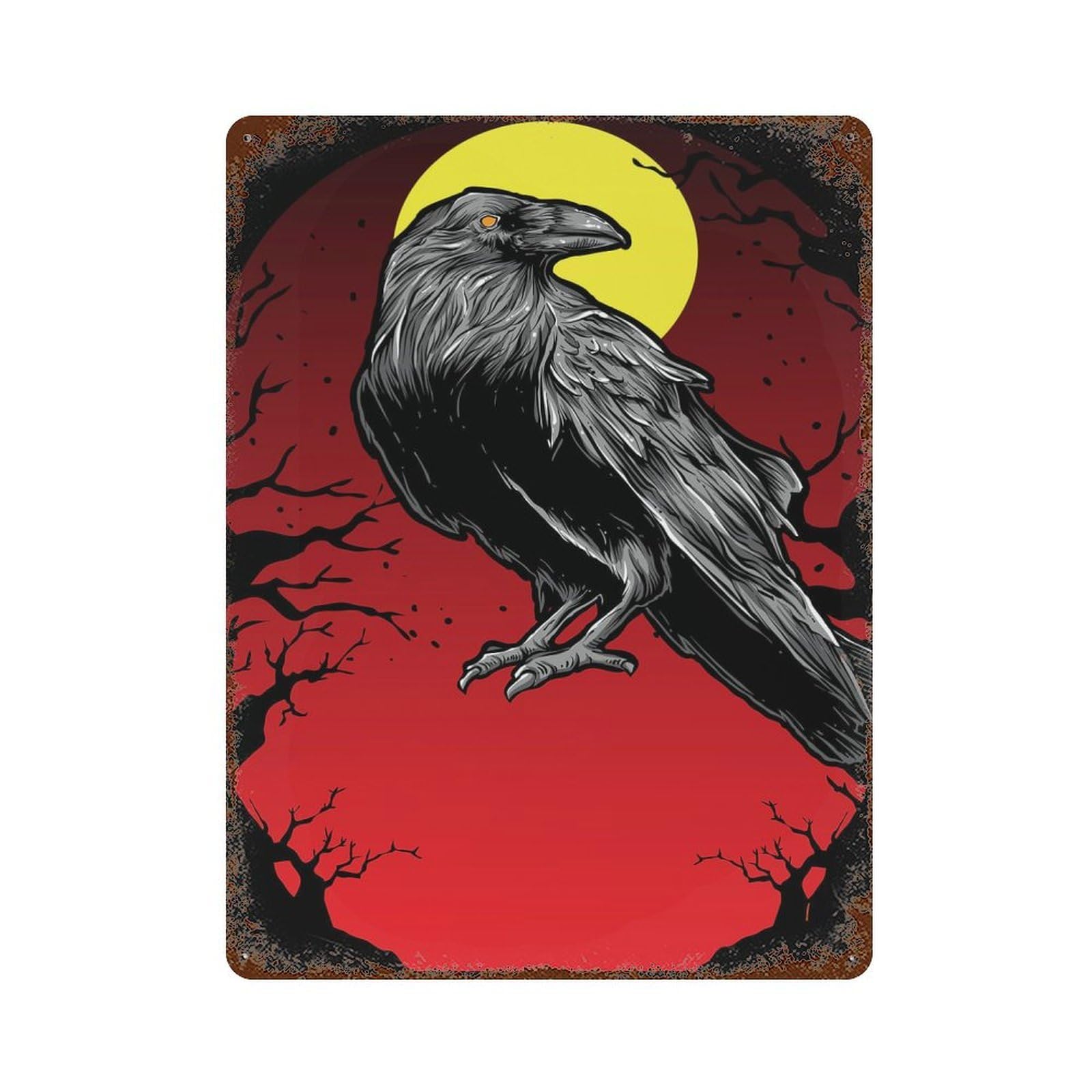 Black Crows Moonlight Retro Metal Sign 15.7"x11.8", Vintage Wall Decor for Garage, Pub Or Kitchen