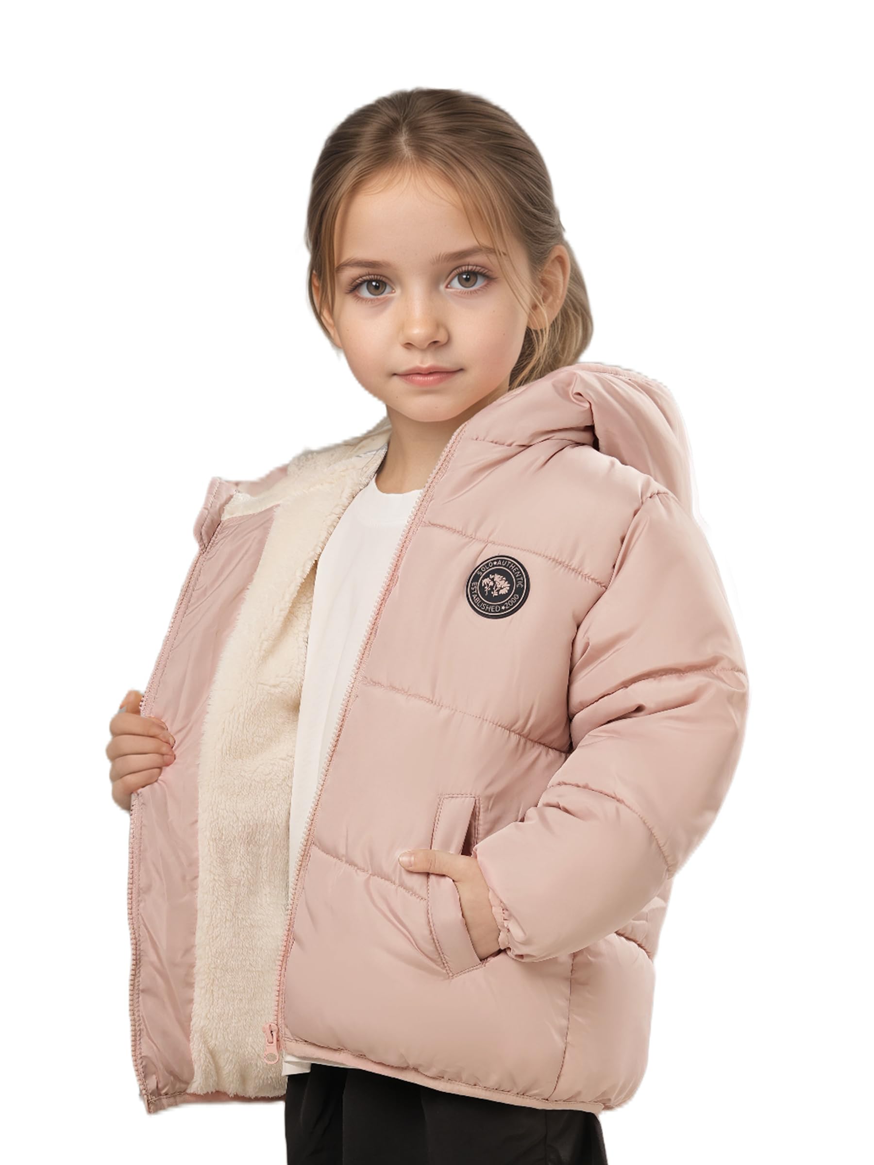 Sunny Sprout Manteau d'hiver avec capuche pour fillettes - Doudoune épaisse double polaire pour tout-petits avec manches coupe-vent