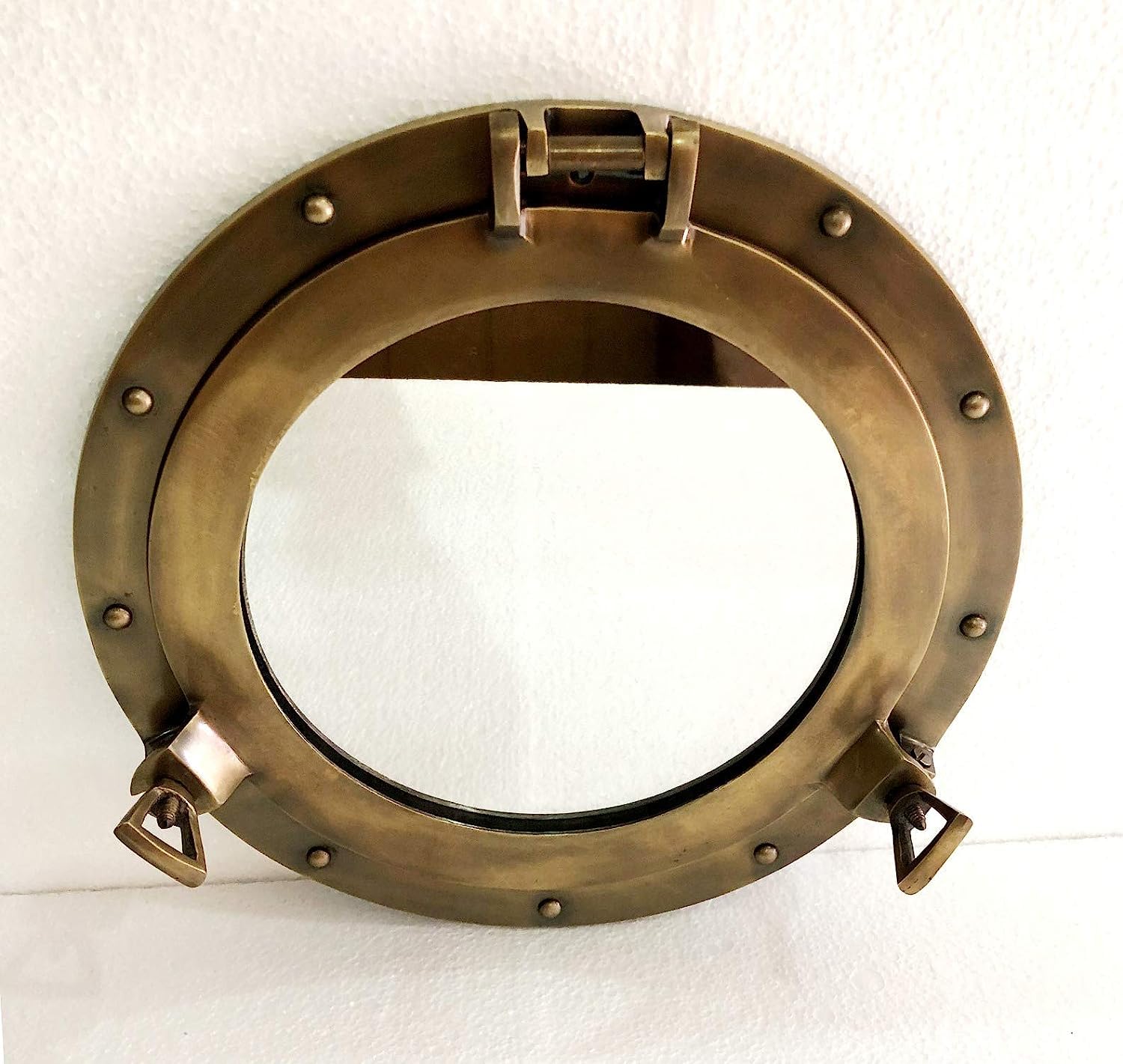 Miroir rond pour fenêtre de bateau Finition marron antique 30,5 cm