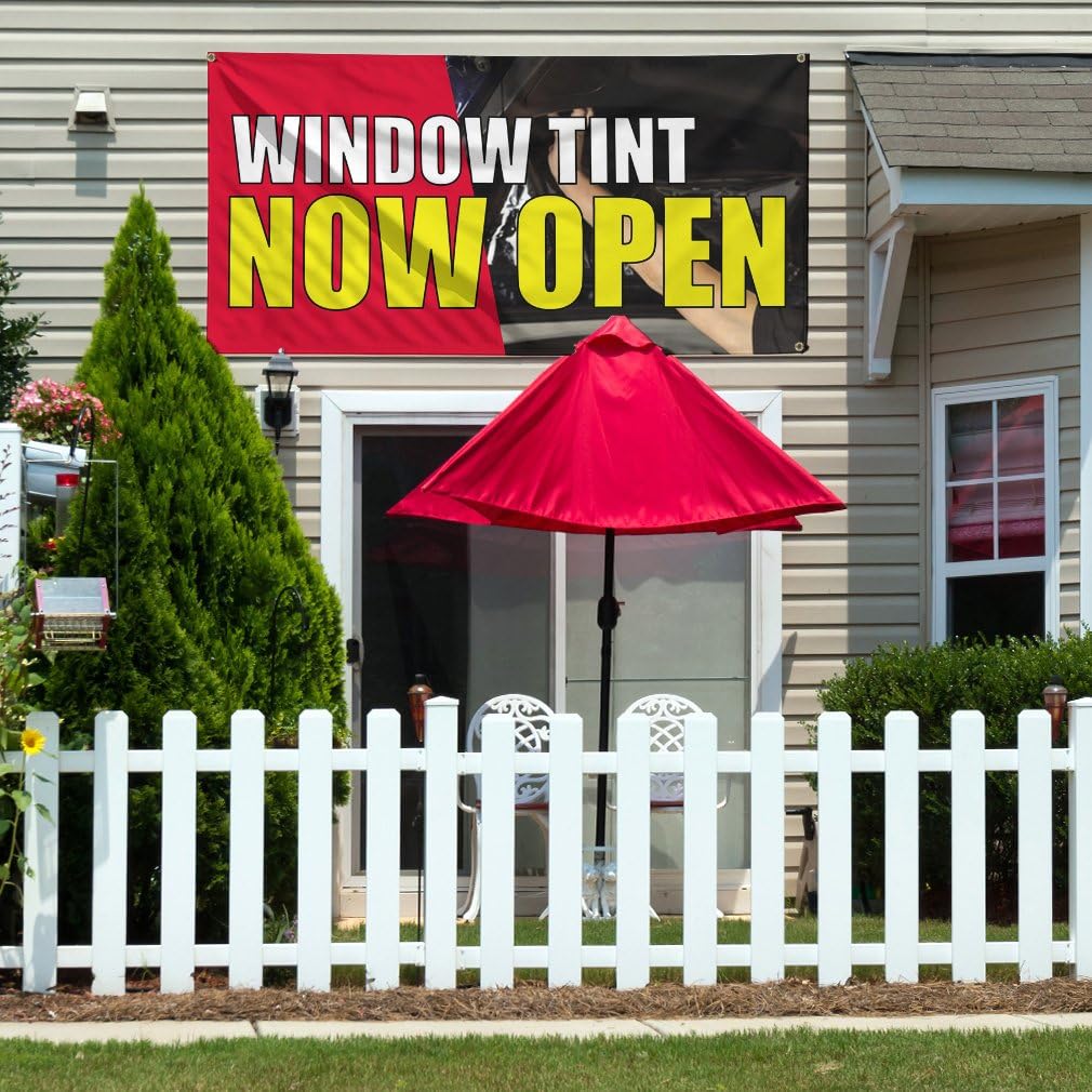 Window Tint Now Open Outdoor Advertising Printing Vinyl Banner Sign With Grommets - 2ftx3ft, 4 Grommets