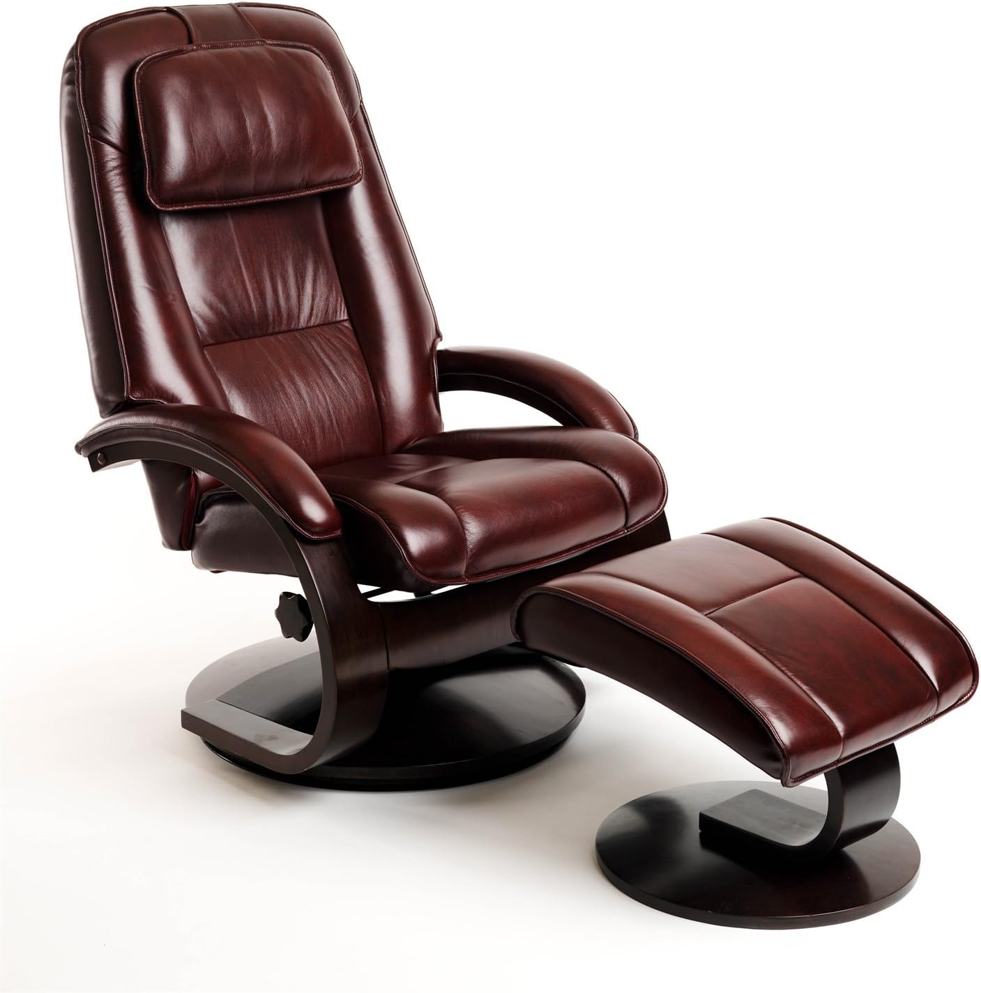Mac Motion Chairs Merlot Top Grain Leather Swivel, Recliner with Ottoman