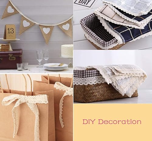 Miniatura 6 de VU100 Cinta de encaje de algodón de ganchillo de 24 yardas, 4 rollos de tela de encaje de costura vintage, suministro hecho a mano para