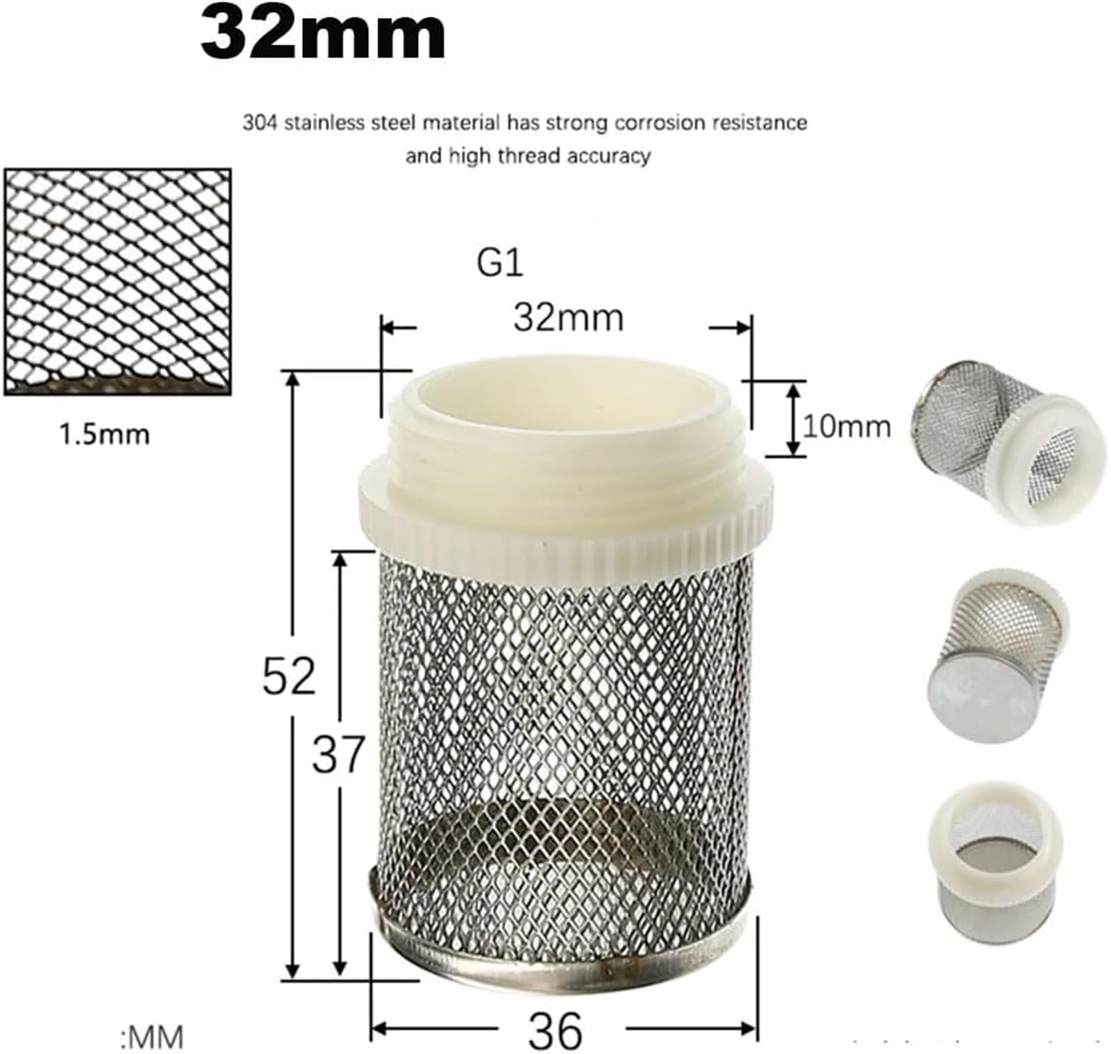 Filtro Flexible de Acero Inoxidable, Filtro de Bomba de Agua de Acero Inoxidable for tuberías de 1/2", 3/4" y 1" - Hidrolimpiadoras, Jardín, Acuarios(1")