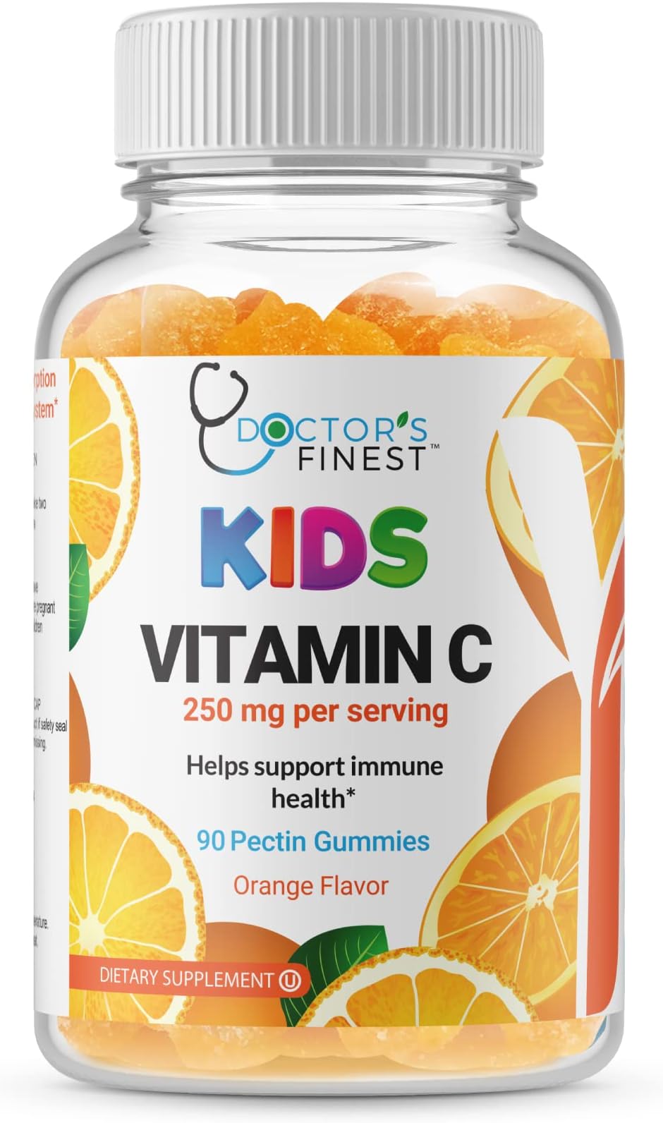 Doctors Finest Vitamin C Gummies for Kids – Vegan, GMO Free & Gluten Free – Great Tasting Orange Flavor Pectin Chews – Kids Dietary Supplement – 250mg of Vitamin C – 90 Jellies [45 Doses]