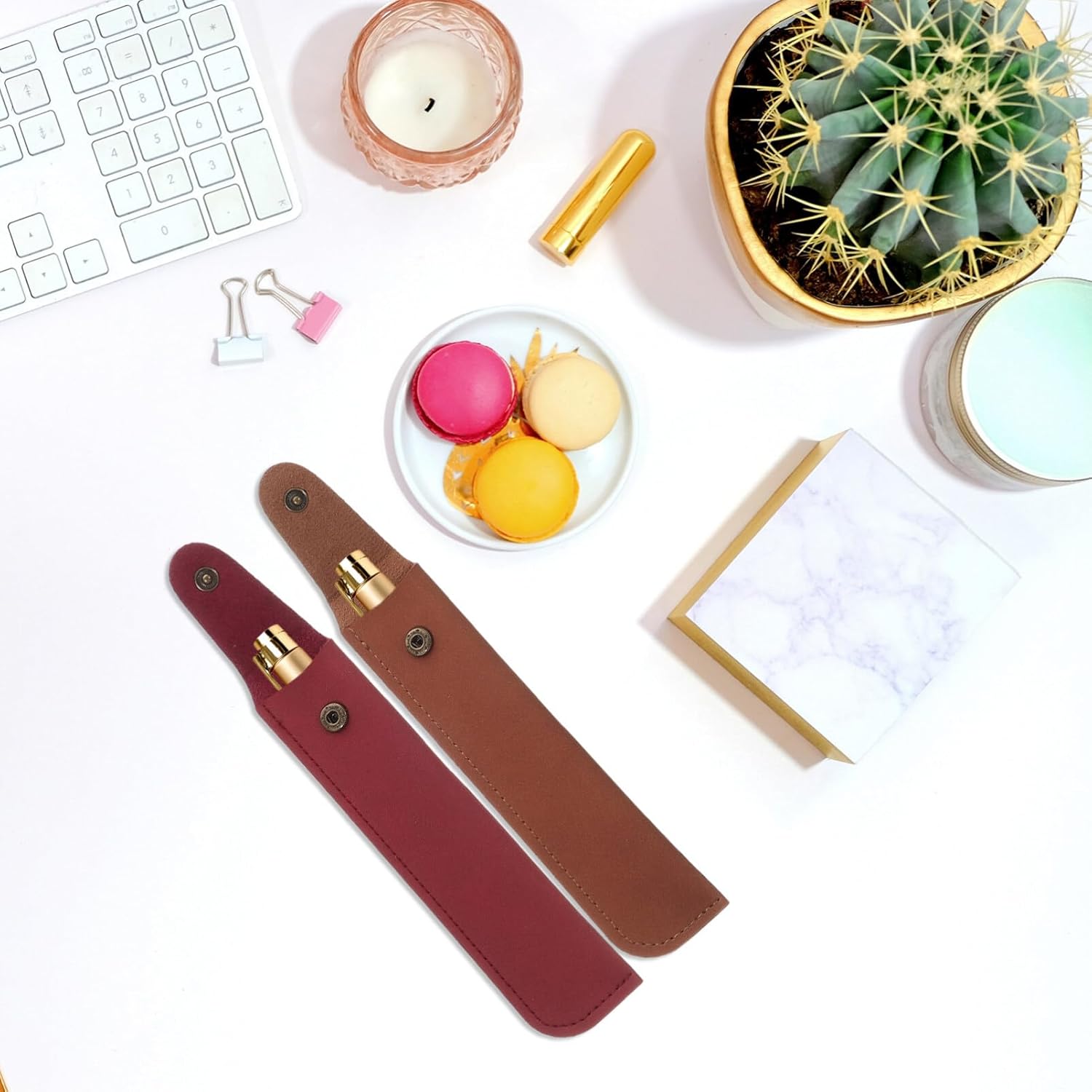 Operitacx Pu Leather Pen Case Holder 6 Pack Handmade Fountain Pen Pouch Protective Sleeve Portable Pencil Sleeve for Office School Storage