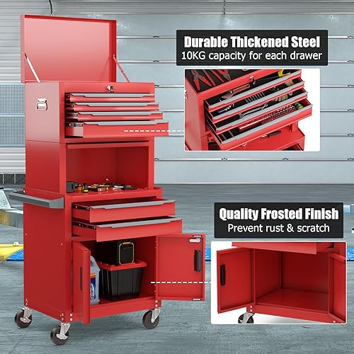 Miniatura 67 de ERGOMASTER Caja de herramientas con ruedas resistente con gabinete de 5 cajones para armario con cerradura y extraíble para garaje y taller - negro