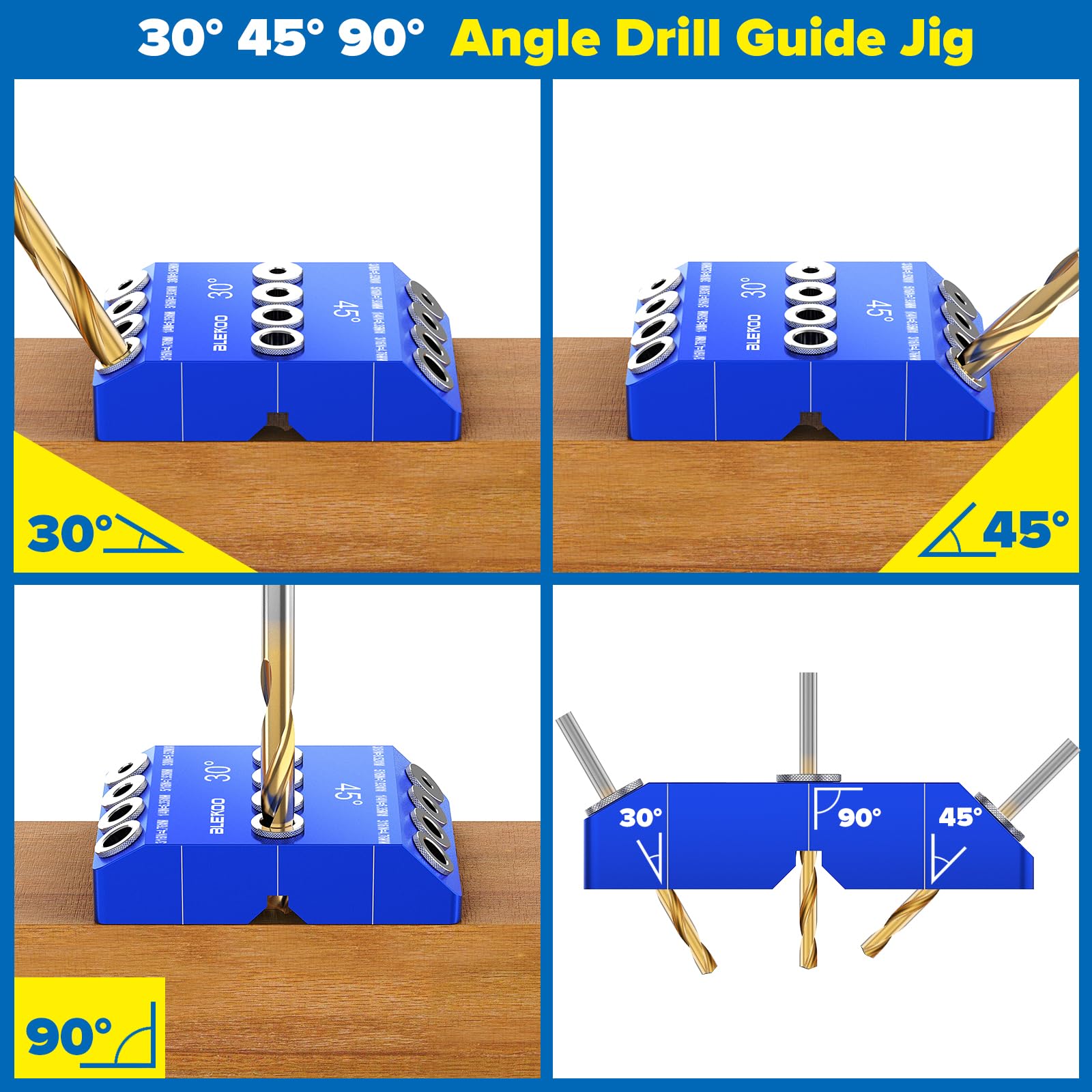 Drill Guide BLEKOO Angled Jig With Bits - 30°, 45°, 90° Hole Guide For ...