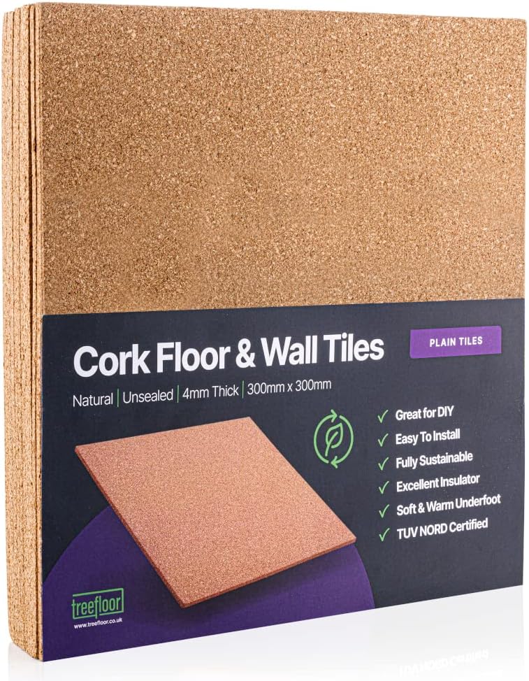 Cork Tiles Natural (0.81 sqm coverage) - 300x300mm Tiles | Great for Floors, Walls, DIY, Pin Boards & Craft Projects | Acts as Sound Proofing & Insulation (Pack of 9)