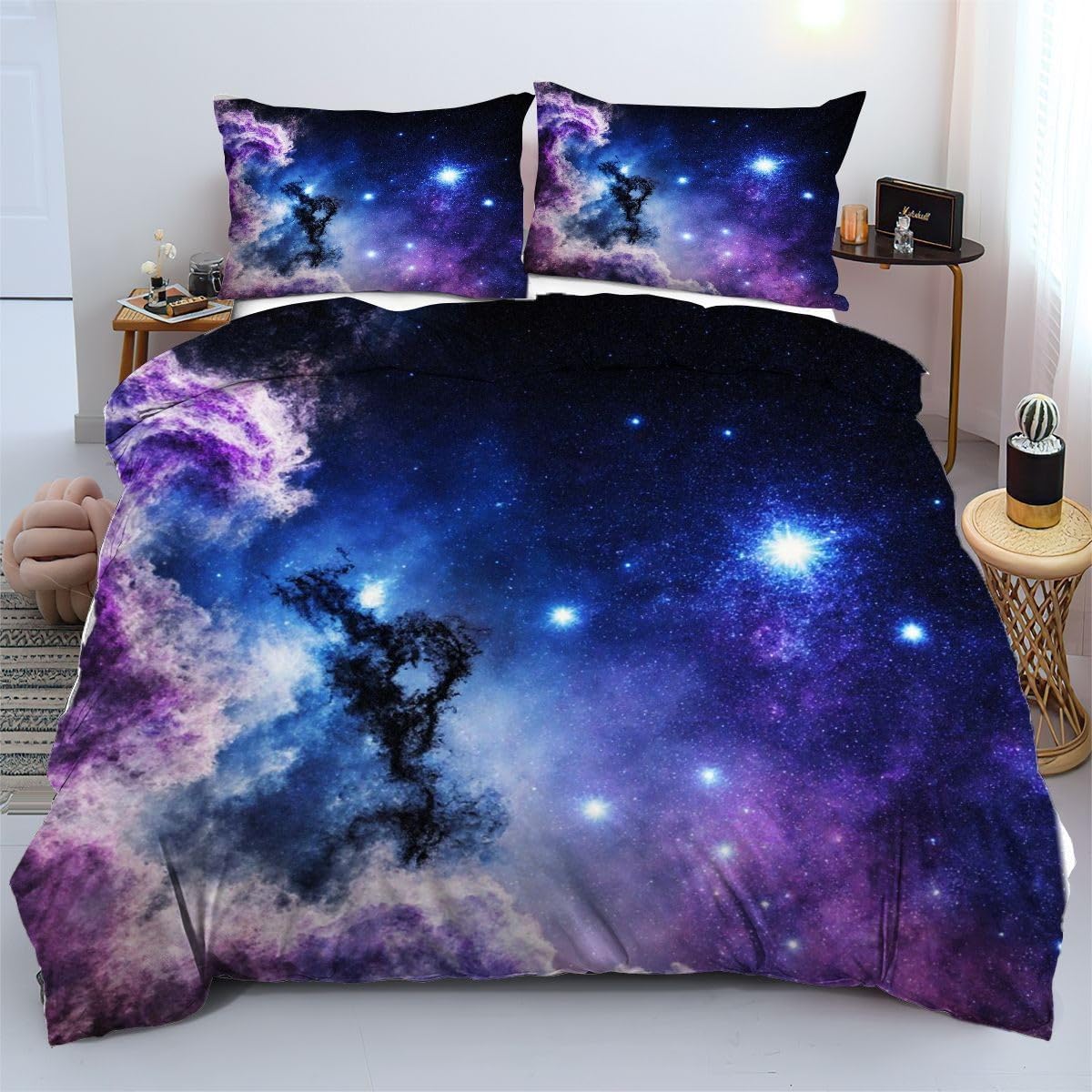 Linge de lit 140x200 cm violet pour transformer la chambre ado en galaxie