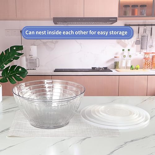 Miniatura 4 de MOLIGOU Paquete de 5 tazones de mezcla extra grandes con tapas, cuencos de plástico anidables para preparación de comidas, hornear, servir,