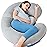QUEEN ROSE Pregnancy Pillows - E Shaped Pregnancy Pillows for Sleeping, with Pregnancy Wedge Pillows for Belly Support, 60 inch Maternity Body Pillow, Breathable Jersey Cover,Grey
