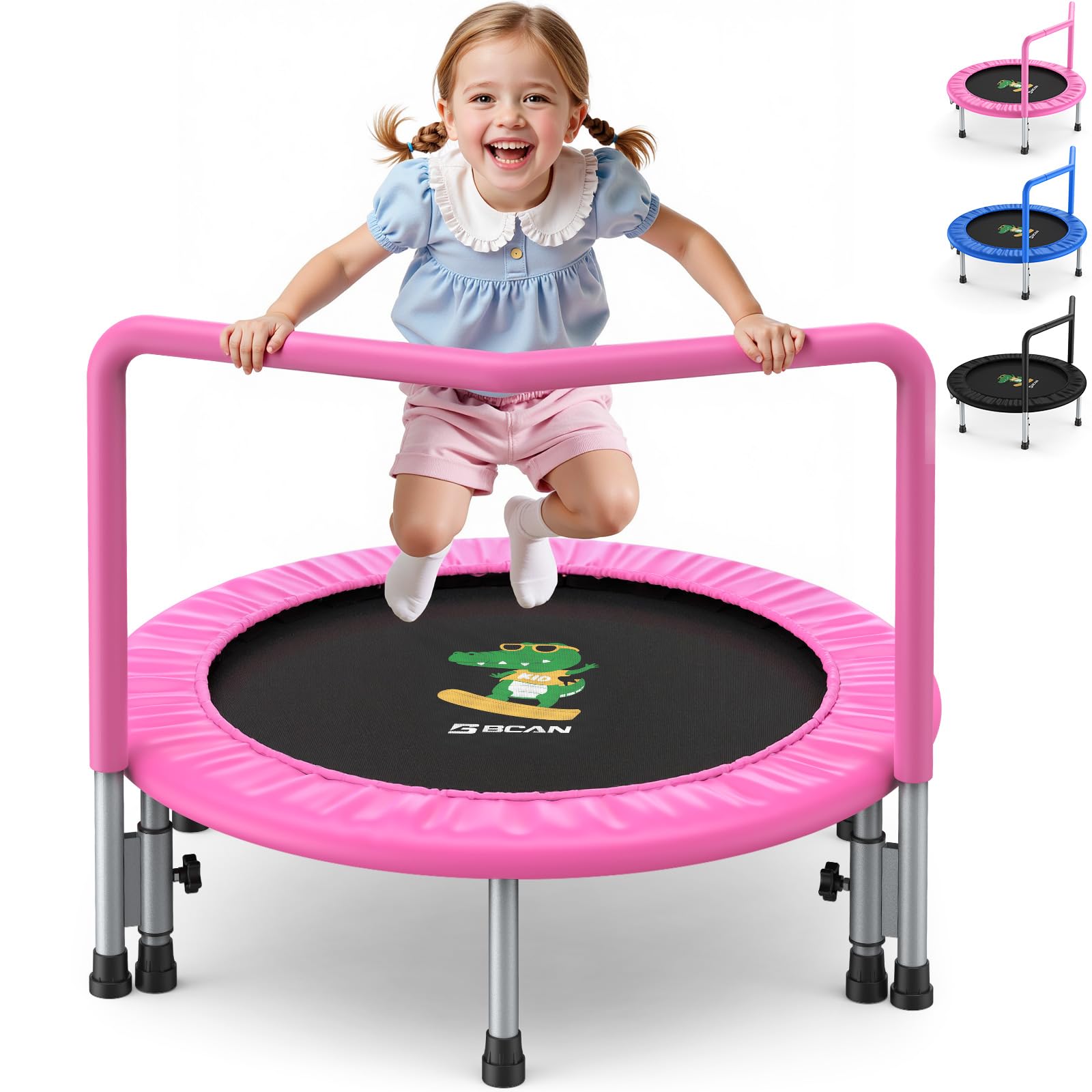 36'' Mini Folding Ages 2 to 5 Toddler Trampoline with Handle for Kids, Two Ways to Assemble The Handle, Indoor/Garden Toddlers Trampoline with Super Safe Cover for Toddlers