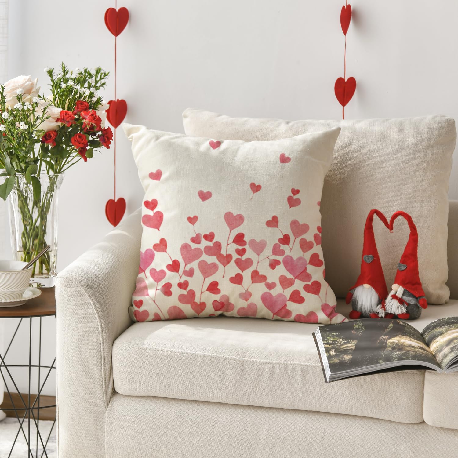AVOIN Colorlife Valentine's Day Heart Flowers Throw Pillow Cover - 18x18 Inch, Floral Decorative For Couch - View #12