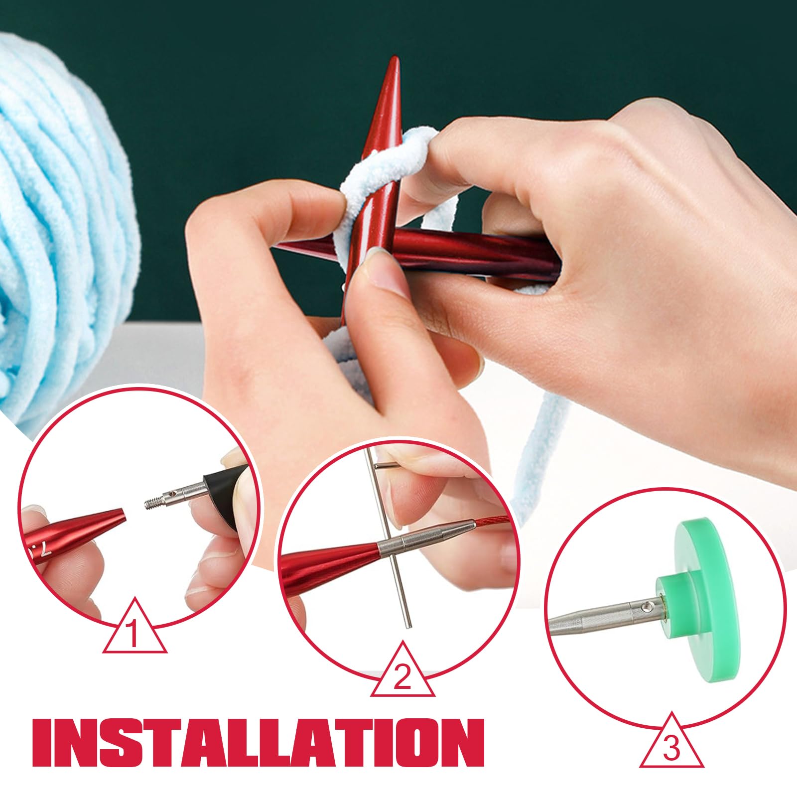 Juego de agujas circulares intercambiables con 12 pares de agujas de tejer cortas de aluminio (5,5 cm) de grosor 3-8 mm para calcetines, incluye cables, accesorios, bolsa