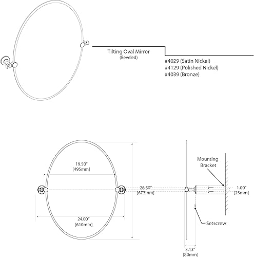 Miniatura 3 de Gatco 4029 Tavern - Espejo ovalado, níquel satinado, 26.50"