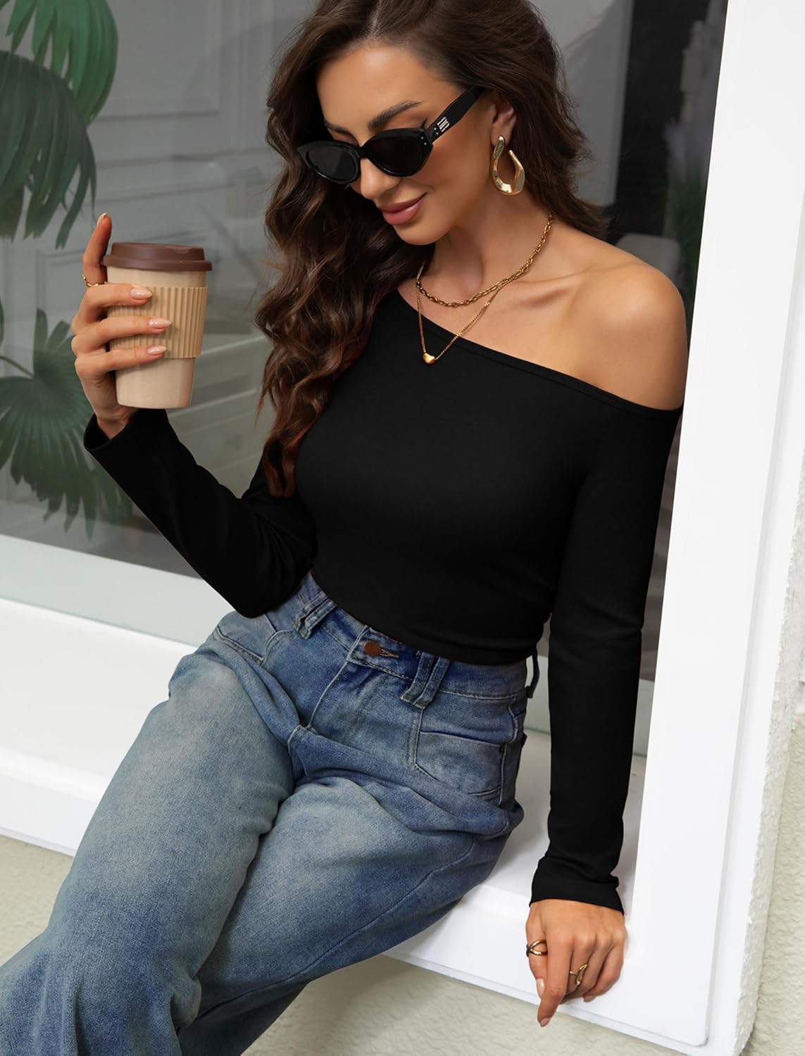 Off The Shoulder Tops for Women Asymmetriacl Sexy Ruched One Shoulder Long Sleeve Going Out Top 2025 Fall Clothes - Image 7