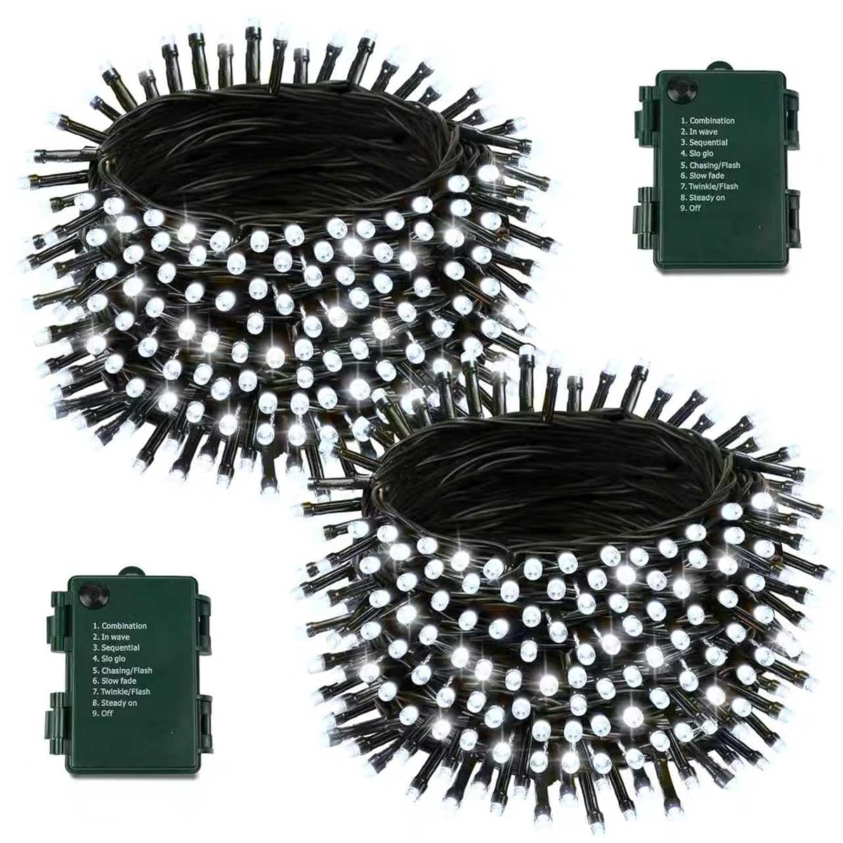 2 Pack Battery Operated Christmas Lights with Timer, 66FT 200 LED Waterproof