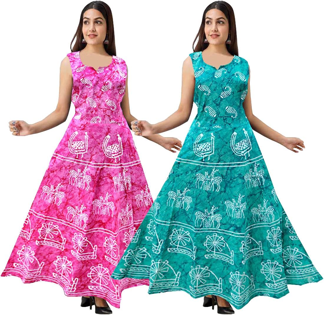 TRENDY FAB Women's Maxi Dress (ComboFR_8528 Multicolored Free Size) (Pack of 2)
