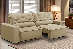 Sofá Retrátil e Reclinável 2 lugares com Molas 1,50m Livia Suede Bege Adonai Estofados