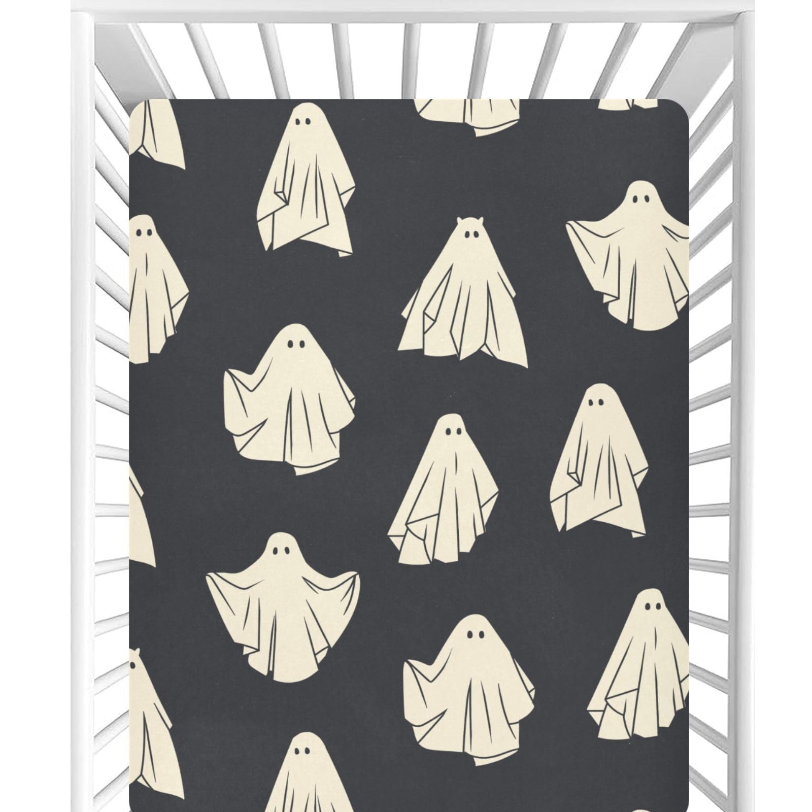 CaTaKu Ghosts Cute Spooky Crib Sheets for Baby Girls Boys,Neutral Mini Crib Mattress Sheets Fitted, Baby Nursery Bed Sheet for Crib Toddler Mattress 27"x 39"