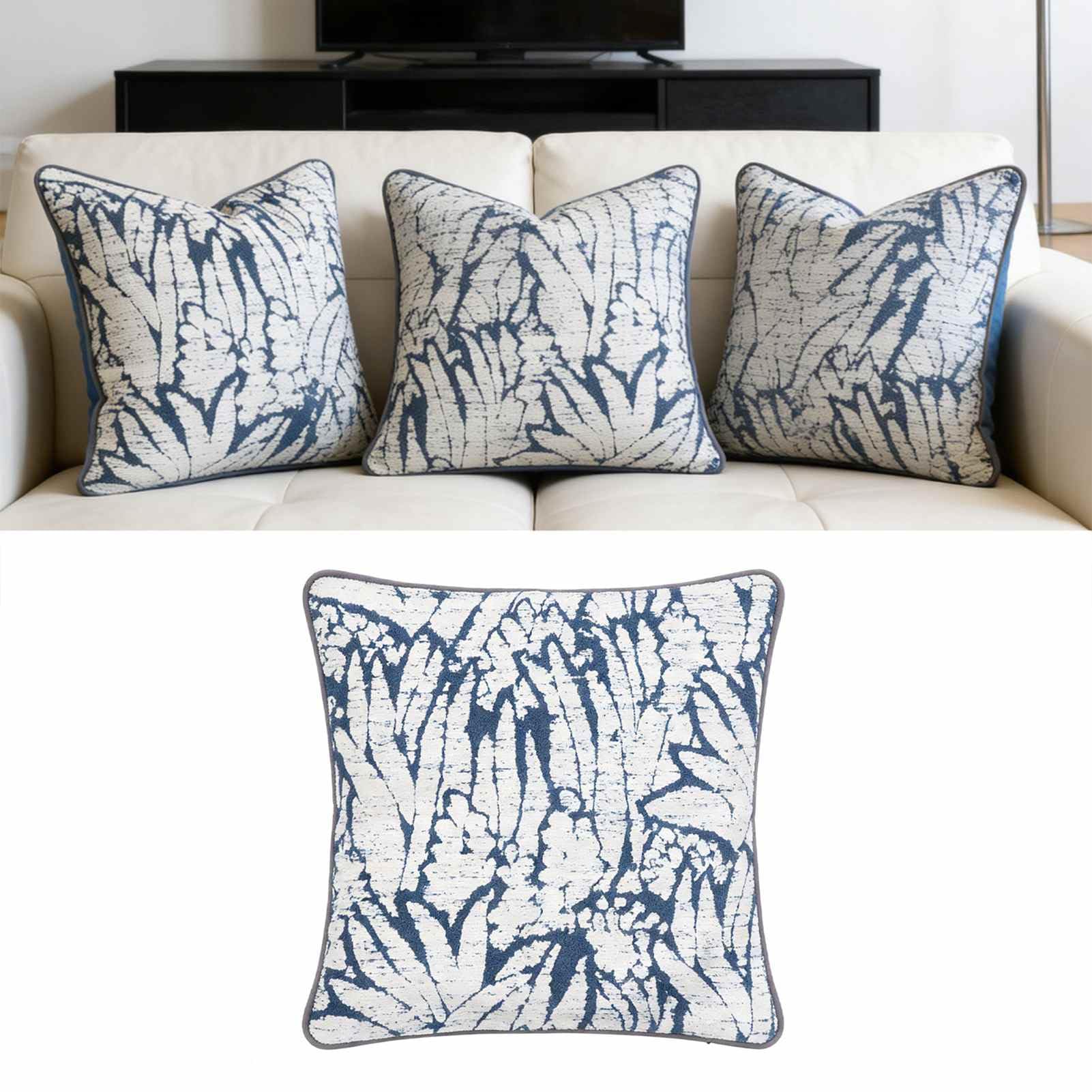 Juego de 4 fundas de cojín decorativas para sofá, salón, sofá, azul, blanco, poliéster (50,8 x 50,8 cm / 20 x 20 pulgadas)