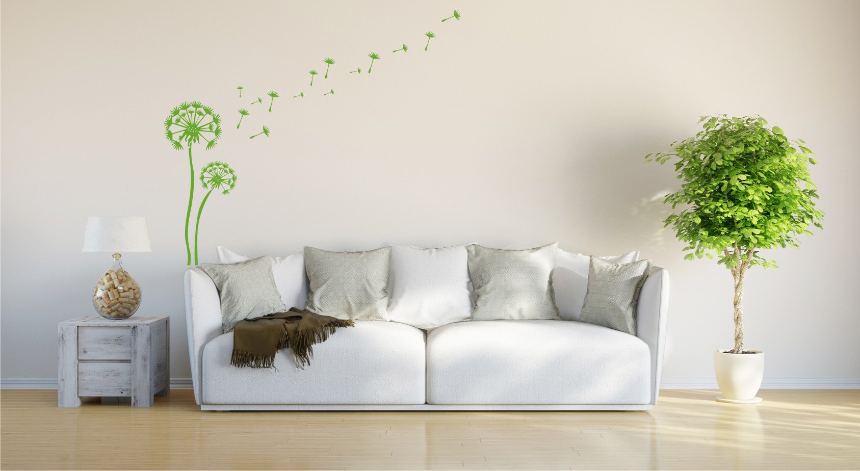 INDIGOS UG - Decalcomanie da muro - adesivi da parete - Murale - 2 x dente di leone + 25 fiori - bel fiore per la casa - 150 cm 100 cm verde chiaro E922 - Decorazione per soggiorno, camera dei bambini, ufficio, scuola