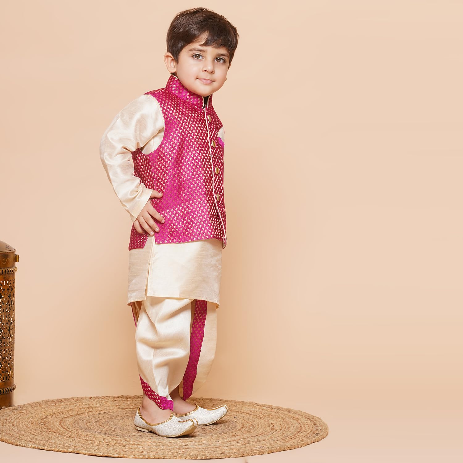AJ DEZINES Kids Ethnic Wear Pink Dhoti Kurta Set For Boys With Waist Coat (1926-Pink, Silk) 12 Months-18 Months 2