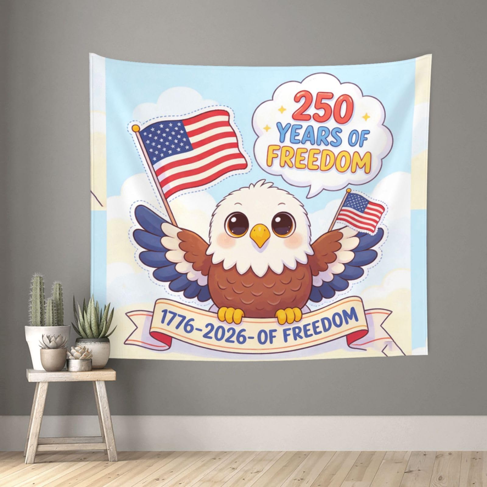 Living Room 60x51 InchCute cartoon American bald eagle Tapestry Backdrop Wall Hanging Flag Indoor Outdoor Wall Art Tapestries Wall Decor Blanket Beach Throws Funny Banner Poster for Dorm, Bedroom