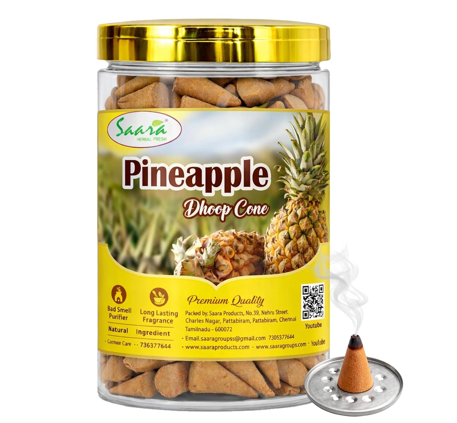Pineapple Dhoop Cone | Holder Inside | No Charcoal & Bamboo | Pineapple, 100 Nos-image-29