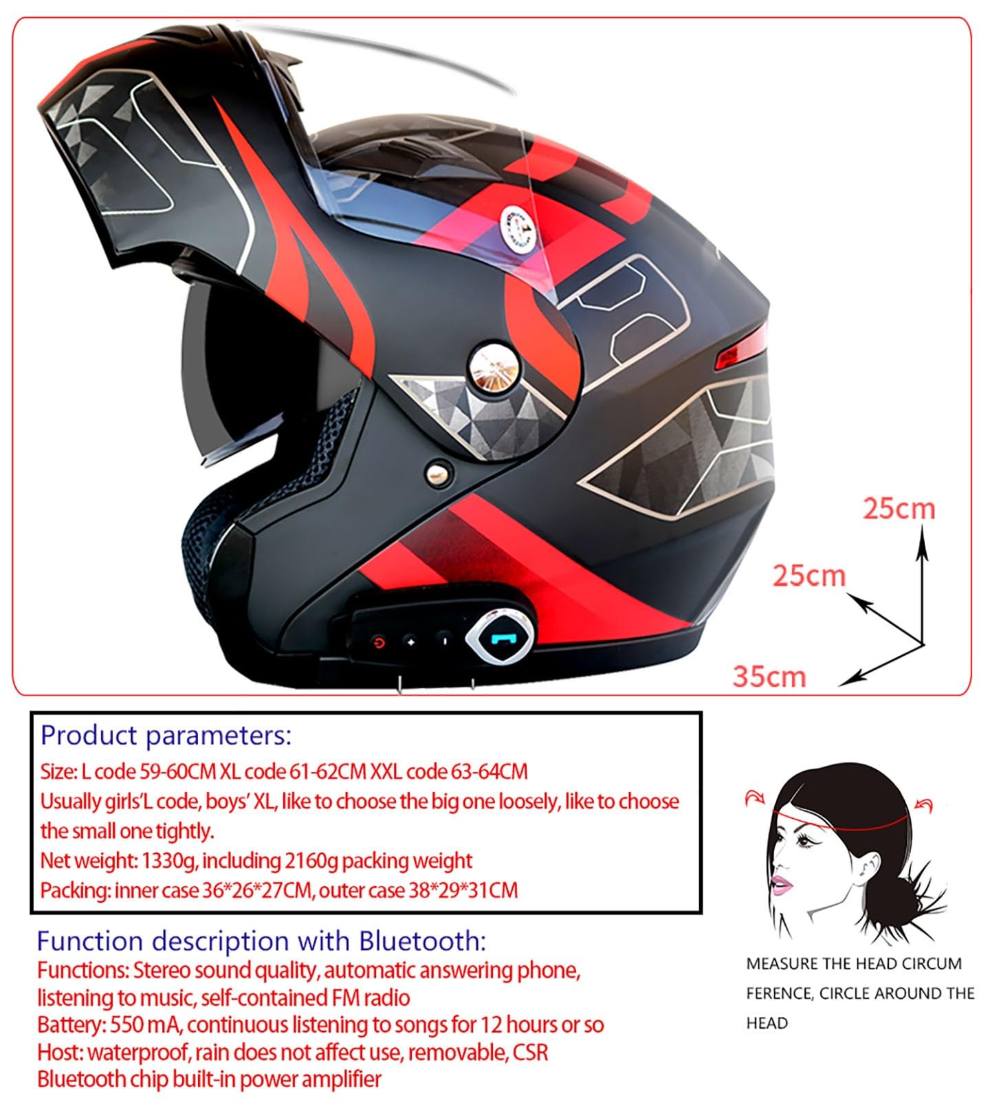 Modułowy składany kask motocyklowy, motocyklowy, składany, kask motocyklowy z interkomem, Bluetooth DOT / ECE