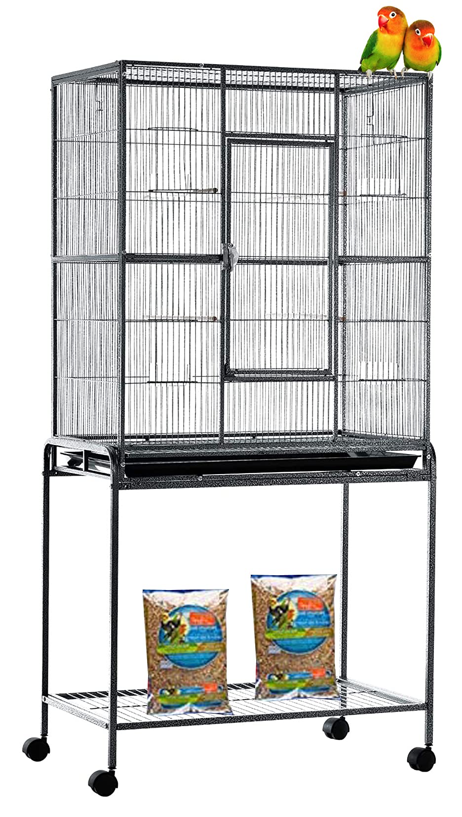 54" Large Wrought Iron Breeding Flight Canary Parakeet Cockatiel Lovebird Finch Cage Side Nesting Box Doors with Removable Rolling Stand