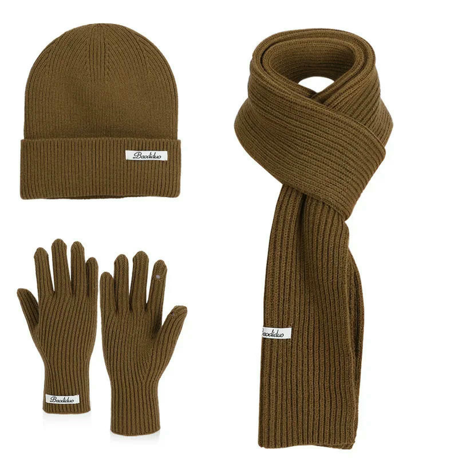 Mütze,Schal & Handschuh-Sets 3-teiliges Winter-strickmütze-Set Für Damen, Schal-Handschuhe-Set, Burgunderrot, Bequem, Outdoor-REIT-Set-Kaffee 1-55-60cm