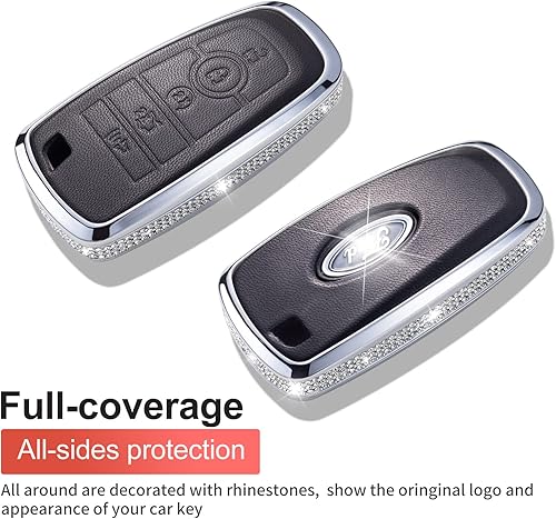 Miniatura 3 de SHANGHONG Funda para llavero Ford con llavero protector de cuero de cristal compatible con Ford Fusion F150 F250 F350 F450 F550 Edge Explorer Smart