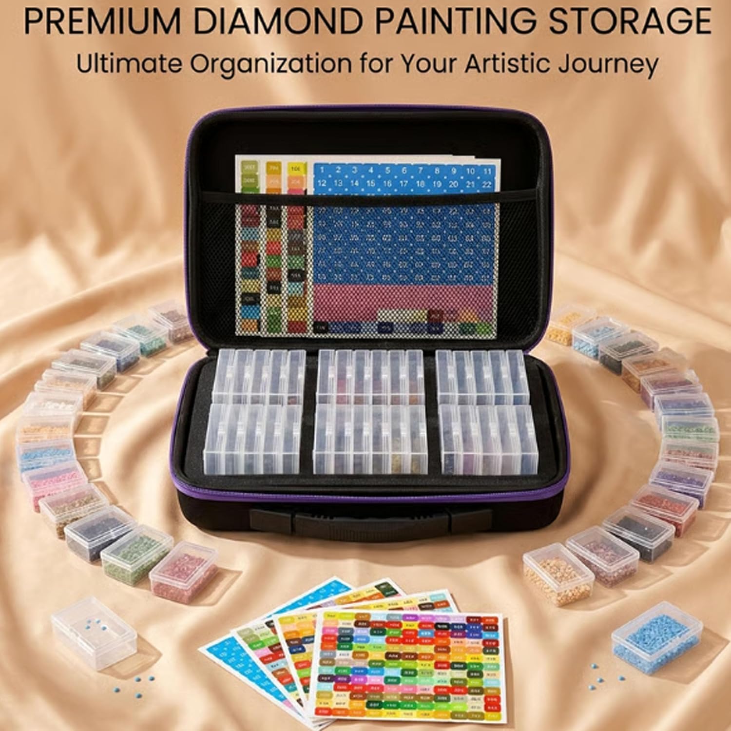 Diamond Painting Storage Box - Gem Art Craft Beads, Clear Dustproof Lid,PP EVA Construction, Home Office Classroom Garage, Portable Covered Design (Bianco：64 Slot)