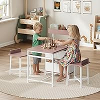 MAHANCRIS Kids Desk & Chair Set for 2 Children 3-8 Years, Wooden Toddler Study Table with Storage Bins, White Pink KDBP12101