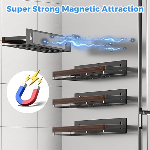 Miniatura 2 de Organizador magnético de especias de nogal para refrigerador, soporte de pared, estante de especias magnético para refrigerador, organizador de