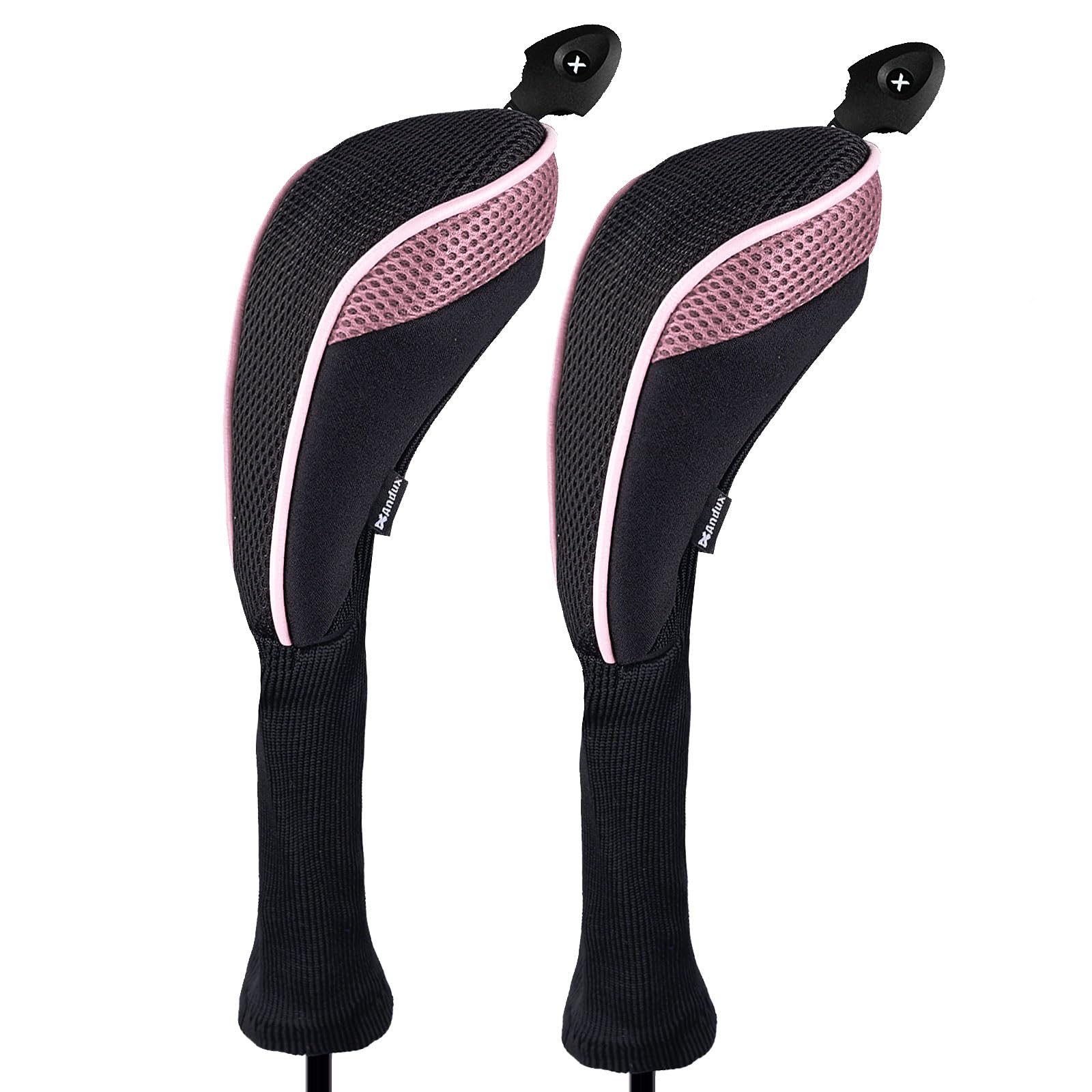 Andux 2 Pack Long Neck Golf Hybrid Club Head Covers Dial No. Tag CTMT-01 Pink