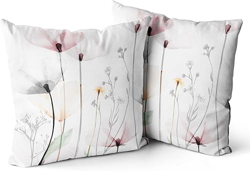 Miniatura 1 de Juego de 2 fundas de almohada de 18 x 18 pulgadas, color marrón, crema, gris y rosa, fundas de almohada rústicas abstractas modernas, decoración del