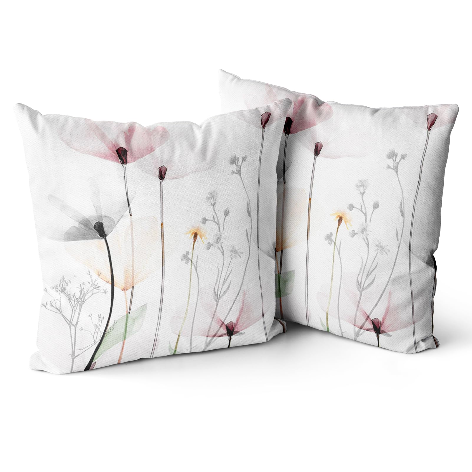 Juego De 4 Fundas De Almohada De 18.0 X 18.0 In, Diseño De Hojas Con Textura De Acuarela Y Flores Abstractas Para Regalos De Navidad, Sofá, Dormitorio, Coche, Hogar, Funda De