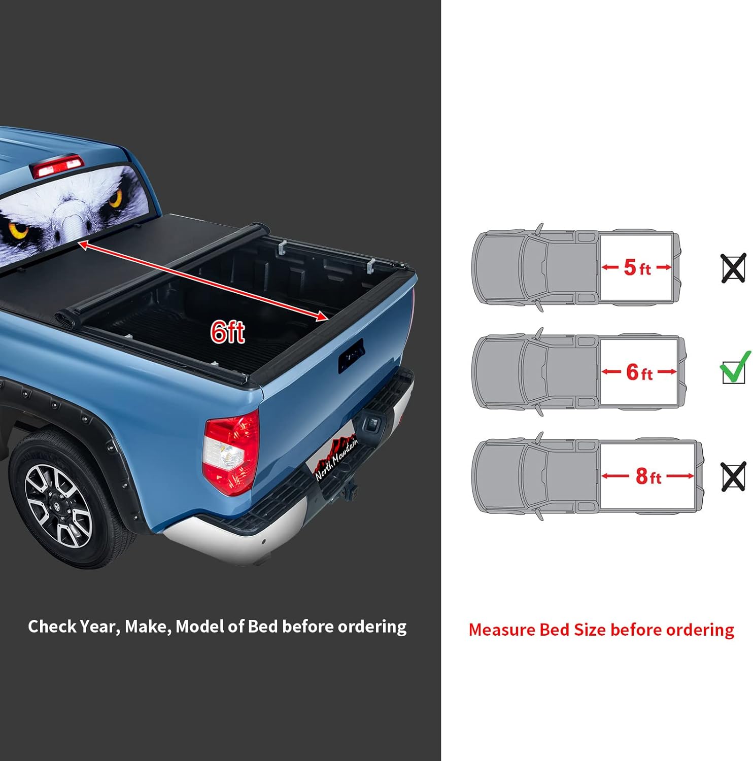 North Mountain Soft Roll Up Truck Tonneau Cover for Chevy/GMC 6ft Truck Bed/Compatible with 1982-1993 Chevrolet S10 S15/GMC S10 S15 Sonoma 6ft Pickup Bed (72.1"-73.1") Fleetside Styleside Bed