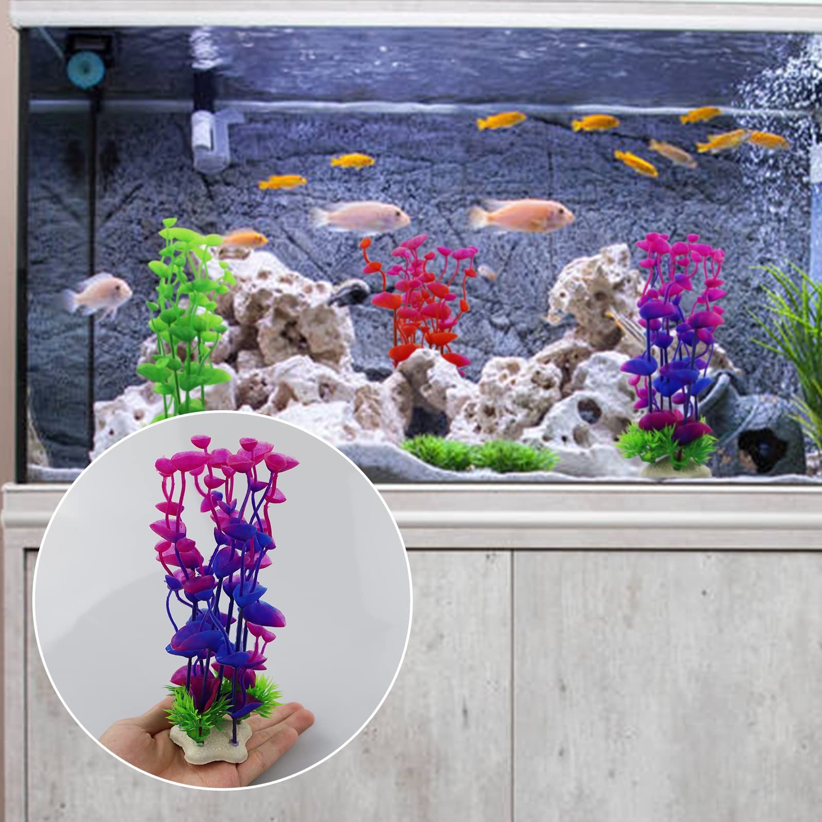 LAMXD Lot de 3 plantes artificielles pour aquarium, plantes décoratives en plastique pour aquarium, plantes aquatiques artificielles pour tous les poissons – 3 couleurs