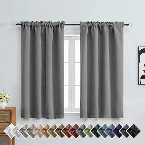 Miniatura 85 de OVZME Cortinas opacas turquesa para tratamiento de ventanas pequeñas, cortinas cortas con bloqueo de luz para ventana de cocina sobre el fregadero,