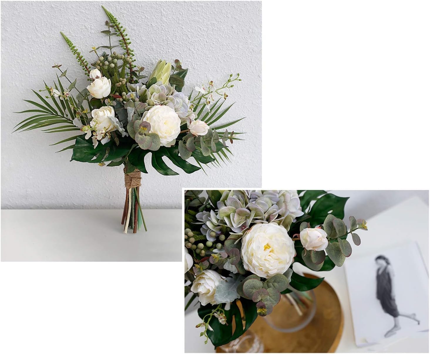 Elegantes Ramos De Flores Artificiales con Variedad De Flores Y Jarrón De Cerámica para La Decoración De Habitaciones Y Oficinas.