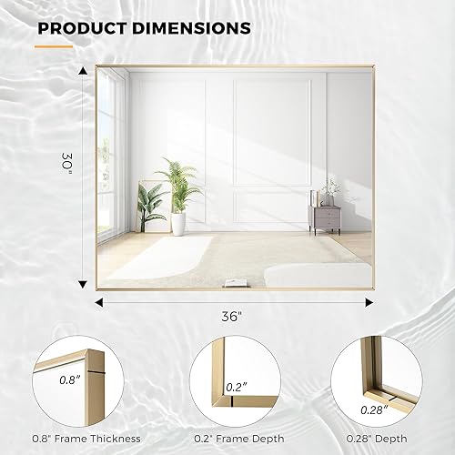 Miniatura 93 de Espejo de baño dorado naranja de 30 x 30 pulgadas para pared, espejo rectangular rectangular con marco de aluminio, moderno grande para dormitorio